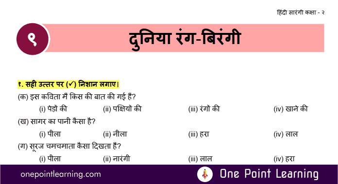 Sarangi Class 2 Hindi Chapter 9 Duniya Rang Birangi Question Answer