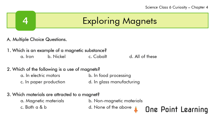 Class 6 Science chapter 4 Exploring Magnets PDF worksheet