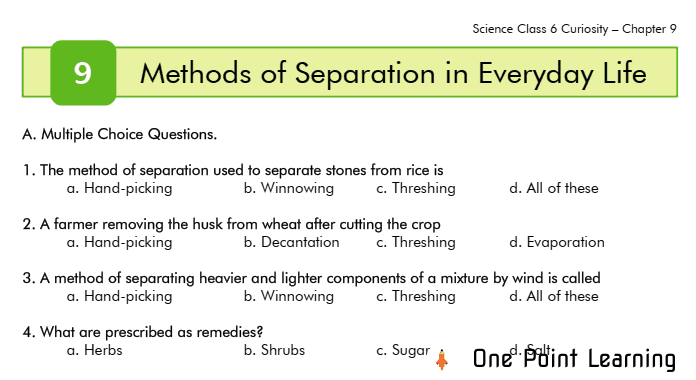 Methods of separation Class 6 Worksheet PDF